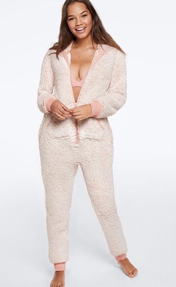 PINK Victoria's Secret Pants - Victoria's Secret PINK Sherpa Hooded Onsie